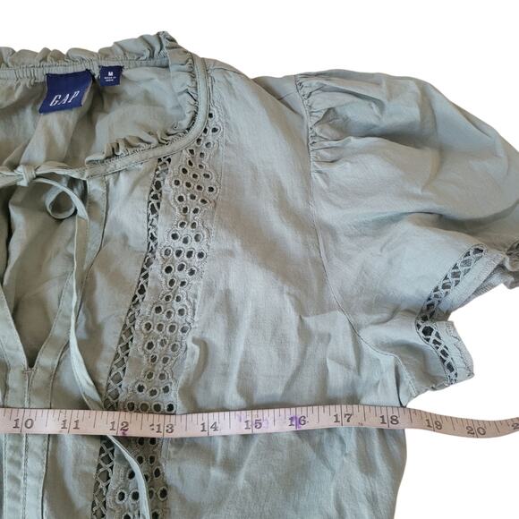 Gap Dress Med Sage Green Cotton Bohemian Chic Cottagecore Romantic Feminine - Picture 8 of 14